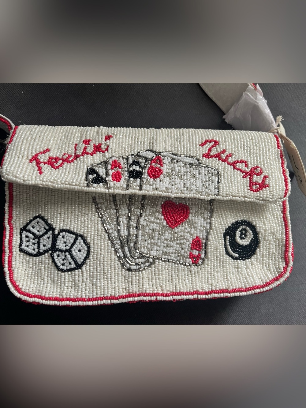 NWT Sol & Mer Roll the Dice Hand Beaded Shoulder Bag Casino Cards Novelty Purse - Picture 11 of 13